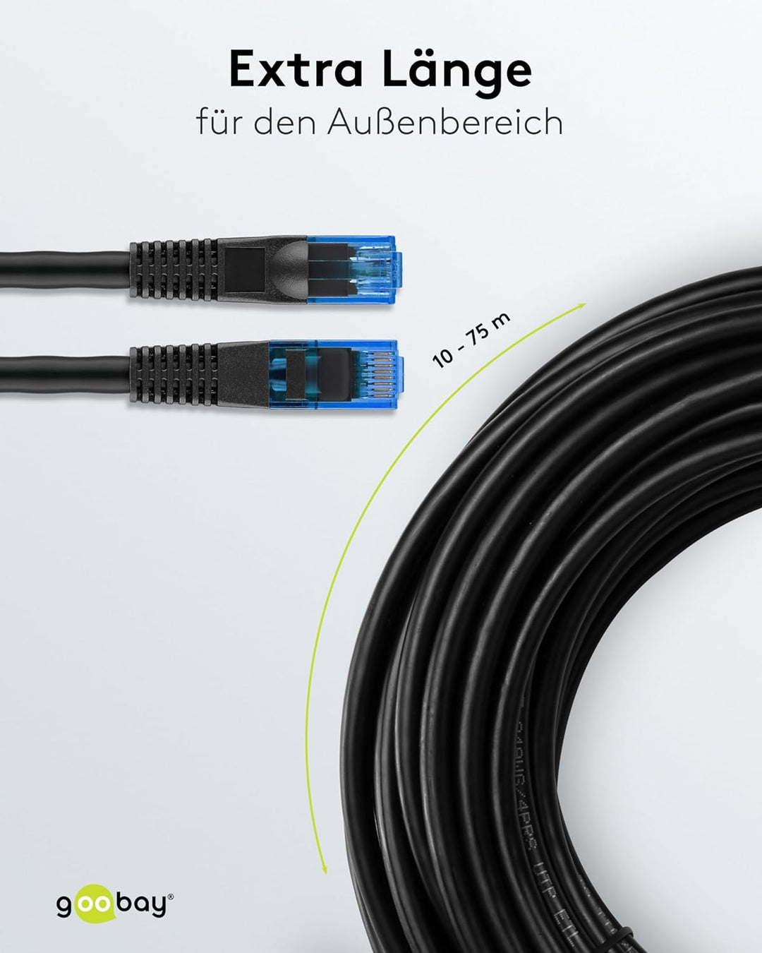 goobay 55438 Outdoor Patchkabel CAT 6 Kabel / 2fach PE Mantel Wasserdicht / RJ45 Stecker Ethernet Ka