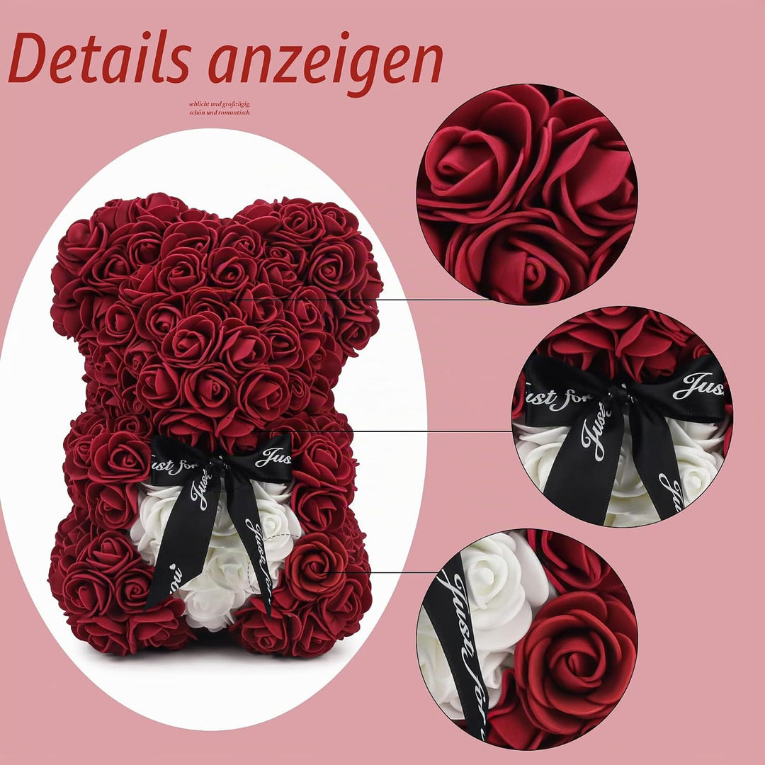 ROSEBEWU Hugz Rose Teddybär, 25,4 cm, über 250 Dutzend künstliche Blumen, einzigartige Geschenke, Ge