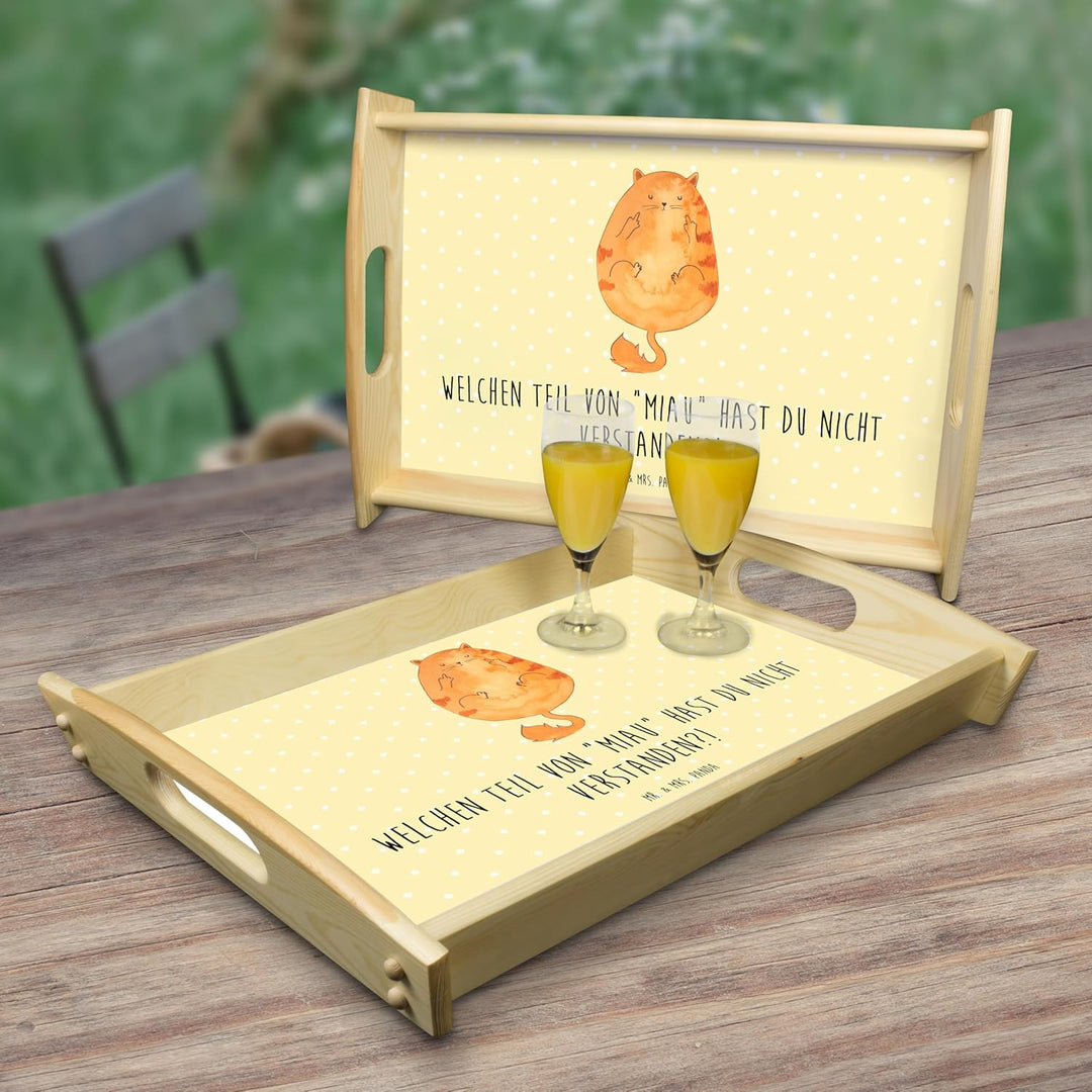 Mr. & Mrs. Panda Servierplatte Holz Katze Mittelfinger - Geschenk, Servier Tablett, kaffeetablett, D