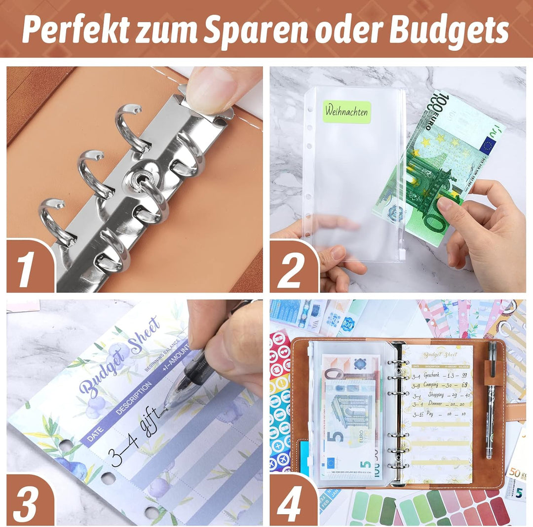 Budget Planner / Binder A6 - ANYUKE Sparchallenge Geldbuch mit Hüllen, Finanzplaner Ringbuch Ordner