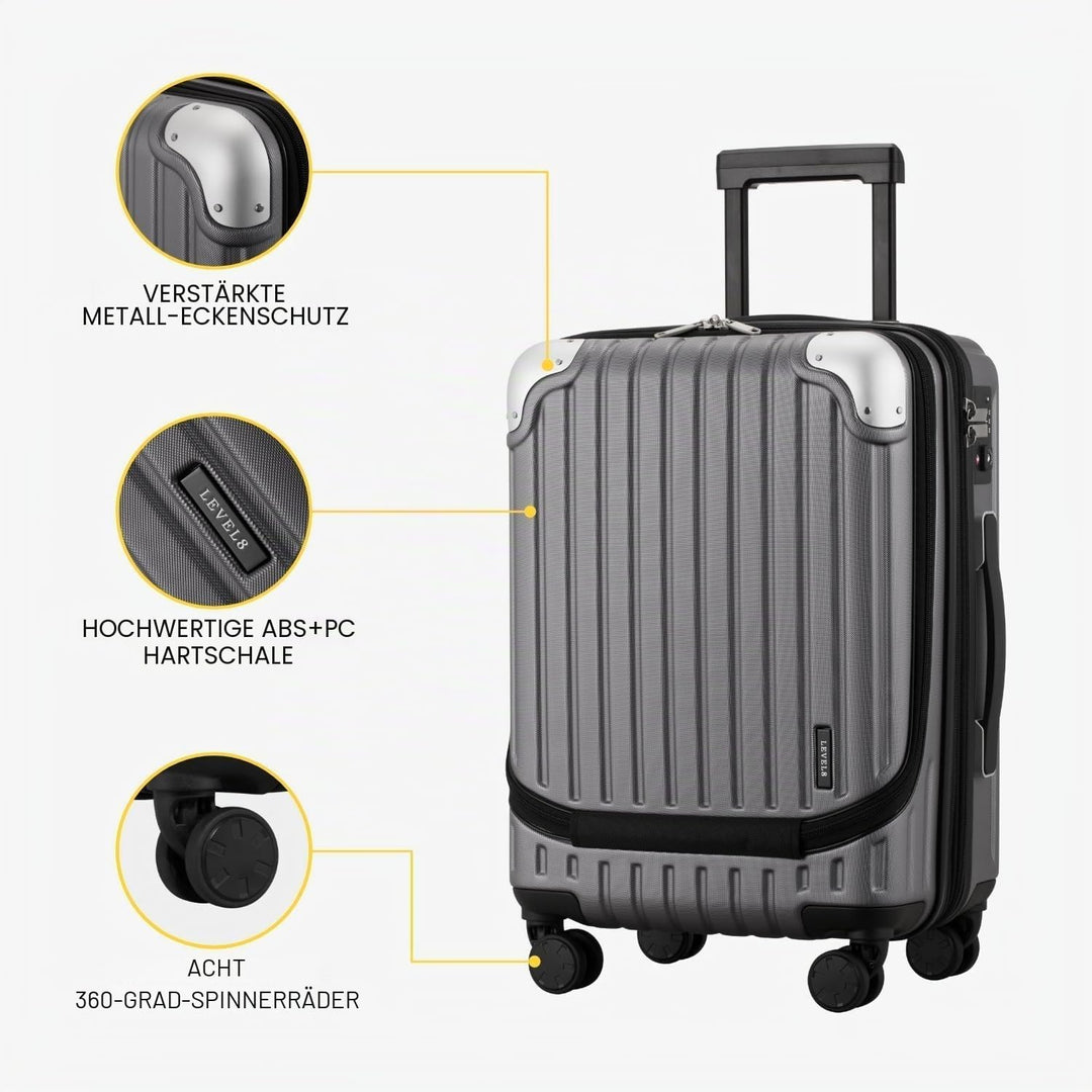 LEVEL8 Koffer Trolleys Hartschalen Leicht ABS+ PC Handgepäck Hartschalen-Koffer Trolley Rollkoffer R