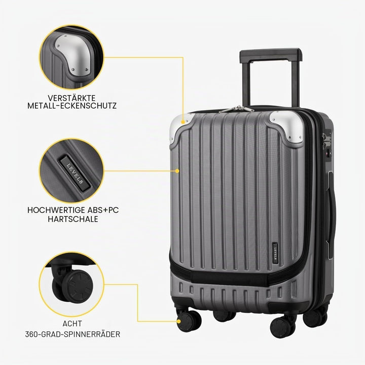 LEVEL8 Koffer Trolleys Hartschalen Leicht ABS+ PC Handgepäck Hartschalen-Koffer Trolley Rollkoffer R