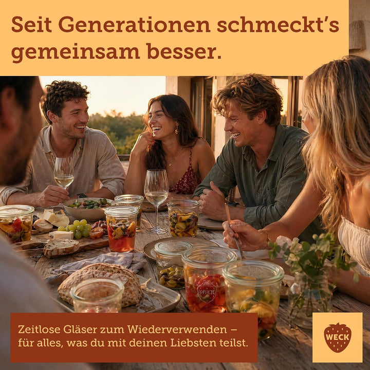 Weck Gläser 280ml – 6er Set mit Deckeln – Sturzform – robuste, stapelbare Einkoch- &amp; Einweckgläser -