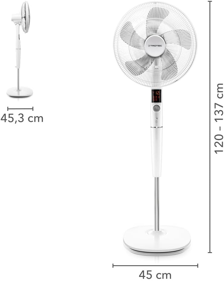 TROTEC Standventilator TVE 26 S – 30 Watt, oszillierend 85°, 5 Betriebsmodi, Ø 40 cm, höhenverstellb