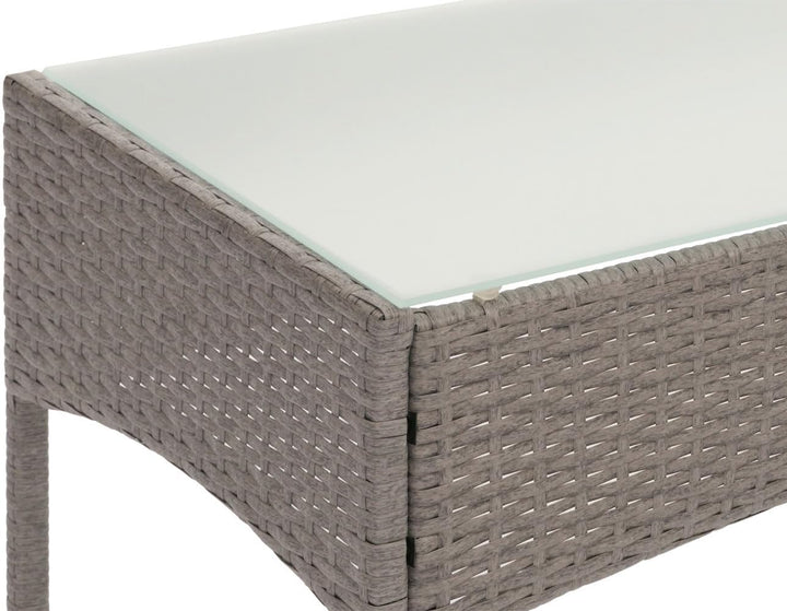 Mendler Poly-Rattan Gartentisch Halden-AM, Beistelltisch Tisch mit Glasplatte - grau, Grau