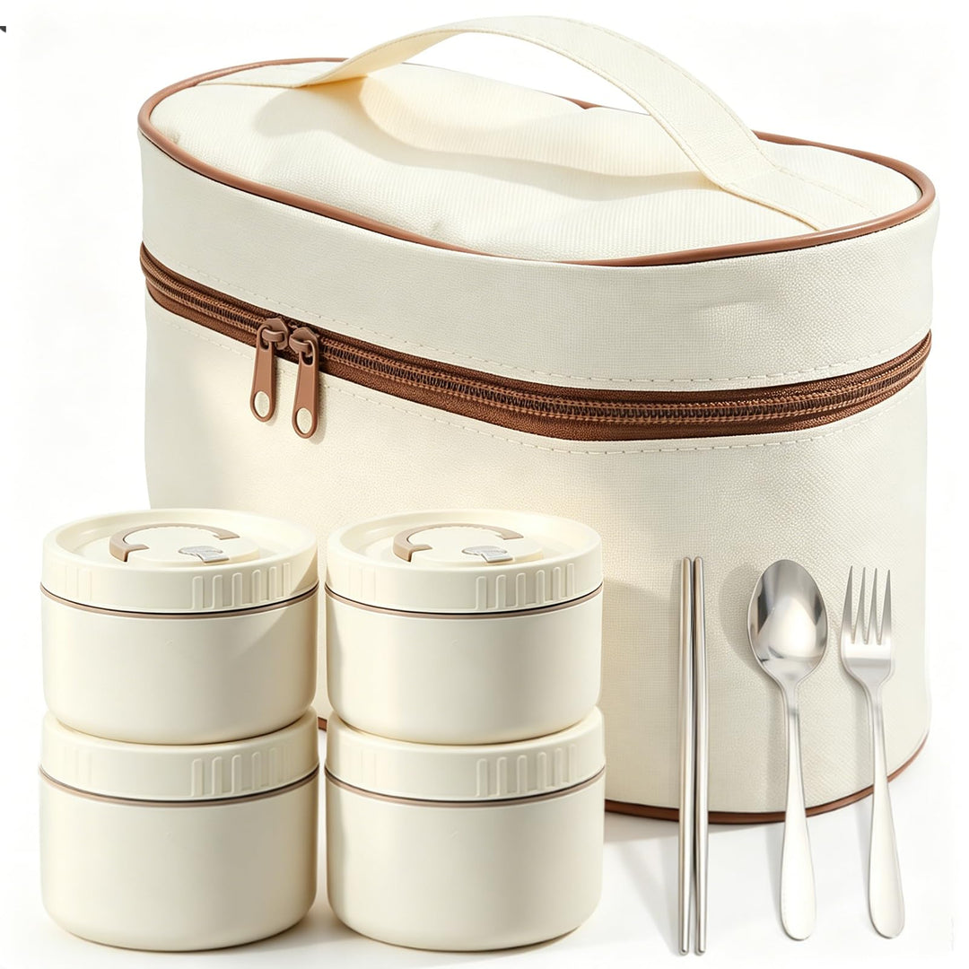 4 Stück Thermobehälter für Essen, 2 * 420ml+ 2 * 620ml, Thermo Lunchbox Edelstahl Mit Tasche, Thermo
