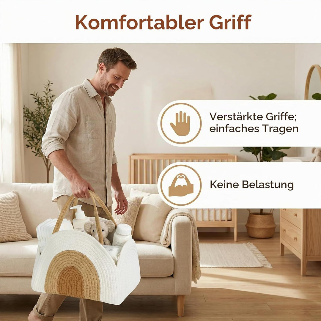 Wickeltasche Organizer Baumwollseilkorb Baby Windel Caddy Korb Tragbar mit robusten Griffen & abnehm