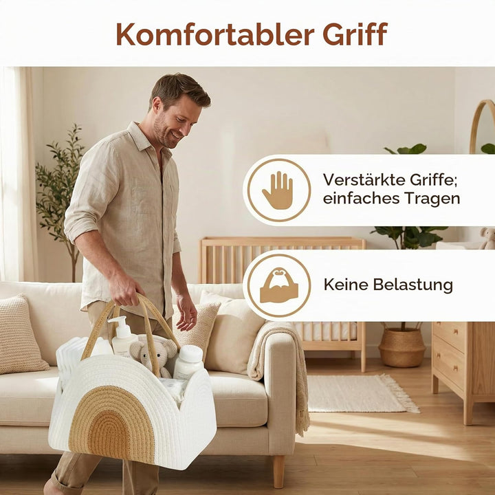 Wickeltasche Organizer Baumwollseilkorb Baby Windel Caddy Korb Tragbar mit robusten Griffen & abnehm