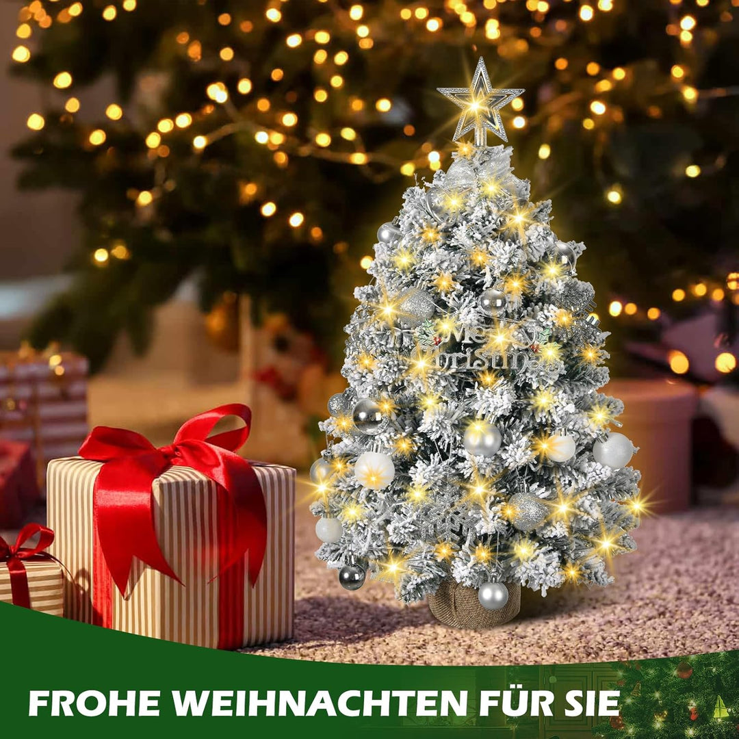 60cm Kleiner Weihnachtsbaum mit Beleuchtung, Silber Weiss Künstlicher Weihnachtsbaum Klein mit LED B