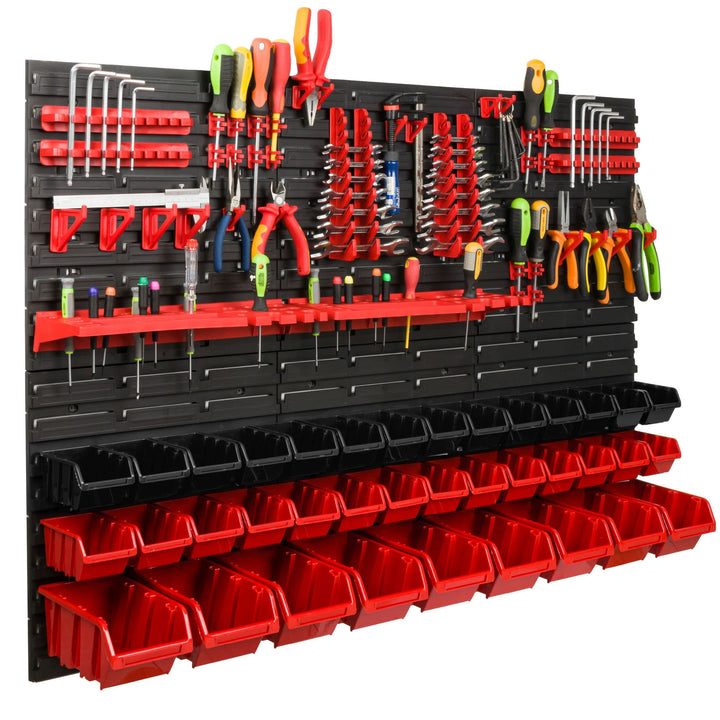 Lagersystem Werkstattregal | 117 x 78 cm | 37 stck. Box | Wandregal mit Werkzeughalterungen und Stap