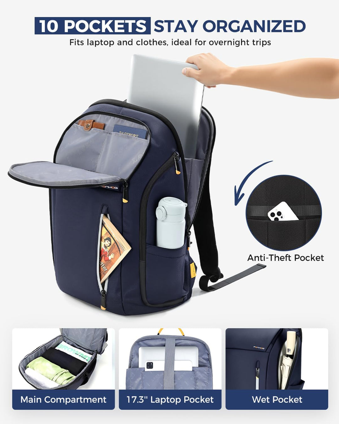 Rucksack Herren, Gross Laptop Rucksack 17 Zoll, Reiserucksack mit Anti Diebstahl Computerfach, Lapto