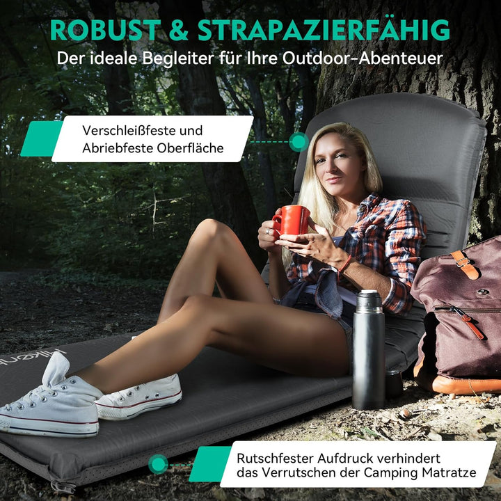 HIKENTURE Isomatte Selbstaufblasend, 8CM Dicke Camping Matratze aus Schaumstoff, Selbstaufblasbare L