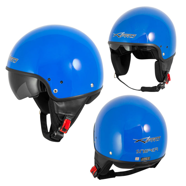 A-Pro Motorradhelm Motorrad Roller Jet Helm Innensonnenblende Viser Blau XS 53-54 cm ( XS) Blau, 53-