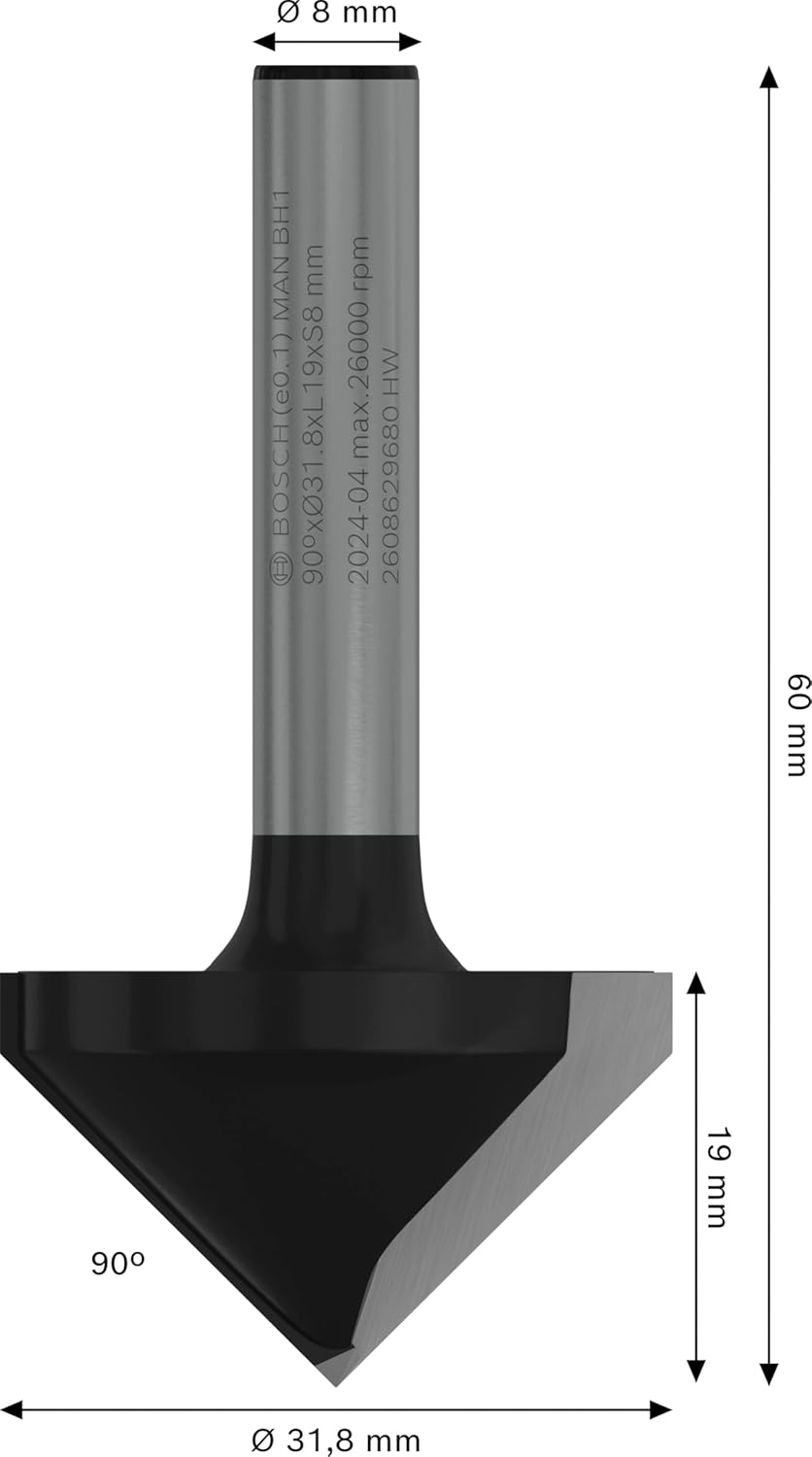 Bosch 1x PRO V-Nutfräser (für Weichholz, Hartholz, Ø 31,8 mm, Professional Zubehör Handfräse, Trim R