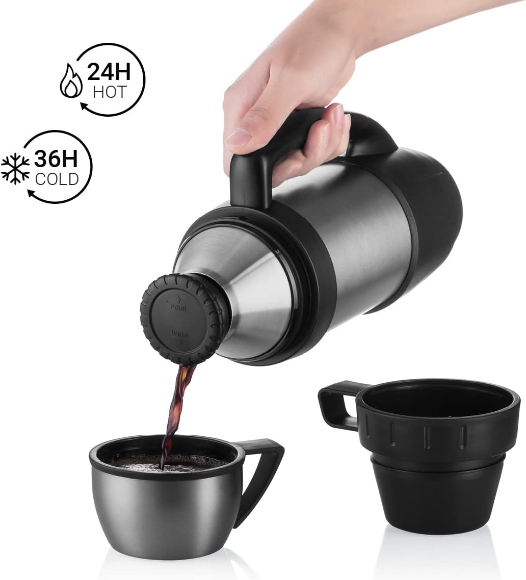 720°DGREE Thermoskanne mit 2 Bechern “bigBoy“ 1,2 Liter - Auslaufsicher, Robust - Premium Edelstahl