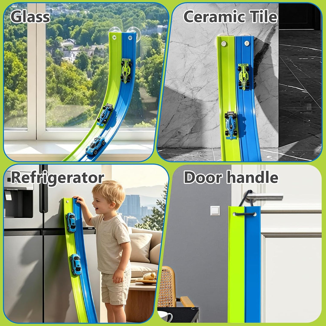 Flexible Autorennbahn Kinder 5 Meter Rennbahn Rennstrecke Auto Spielzeug mit 4 Spielzeugautos 2 Ramp