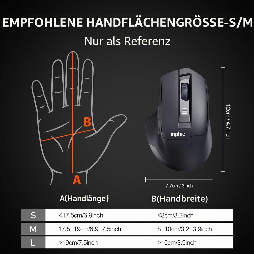 INPHIC M9 Kabellose Maus Wiederaufladbar, Ergonomische 2.4G Schnurlose Maus mit USB Nano Empfänger f