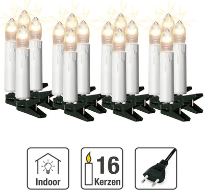 hellum Lichterkette Weihnachtsbaum, 16 Weihnachtskerzen je 20 Lumen, 6m beleuchtet mini Lichterkette