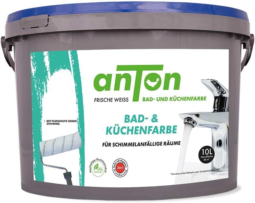 Anton Bad- und Küchenfarbe | Frische Weiss | Spezialfarbe | Vorbeugend gegen Schimmel | deckt beim e