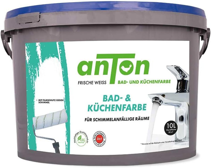 Anton Bad- und Küchenfarbe | Frische Weiss | Spezialfarbe | Vorbeugend gegen Schimmel | deckt beim e