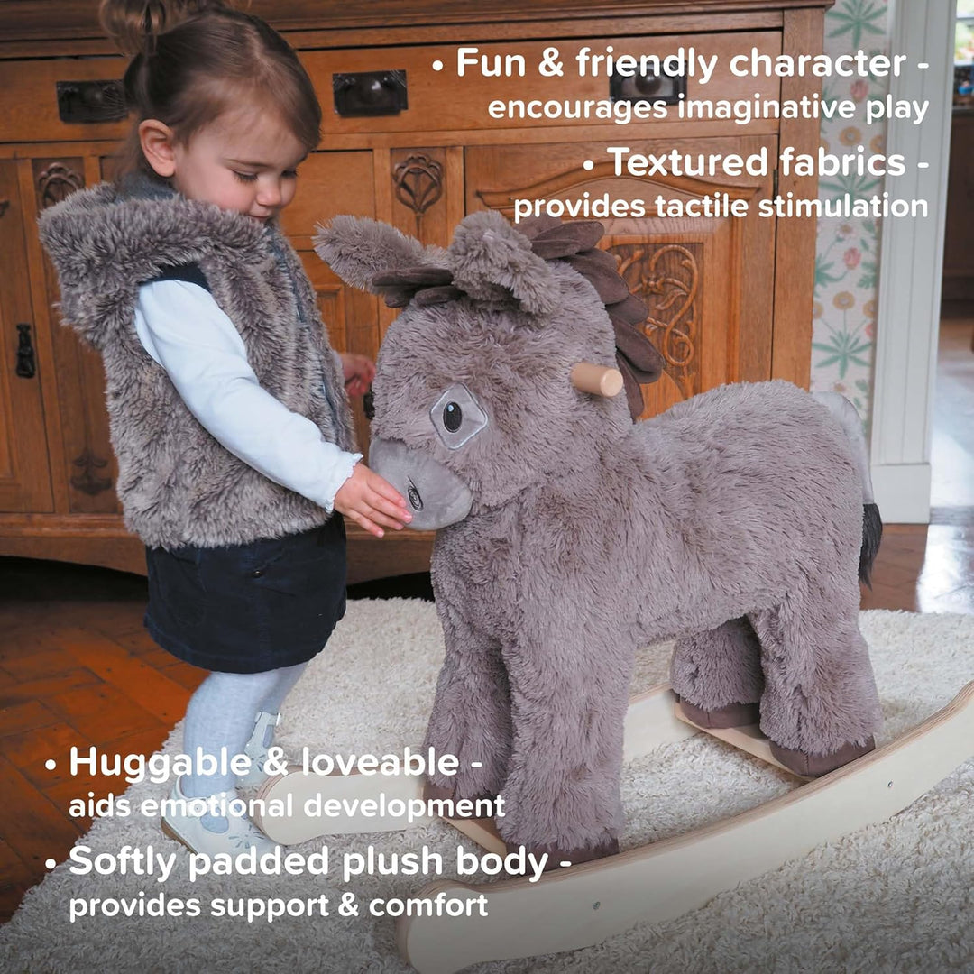 Little Bird Told Me Norbert Rocking Horse Donkey Sturdy Wooden Frame &amp; Plush Soft Tufted Coat to Rid
