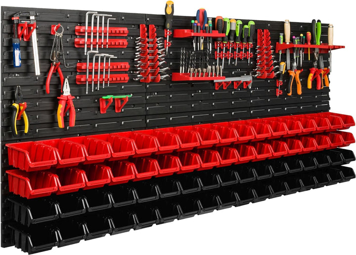 Lagersystem Werkstattregal | 172 x 78 cm | 68 stck. Box | Wandregal mit Werkzeughalterungen und Stap