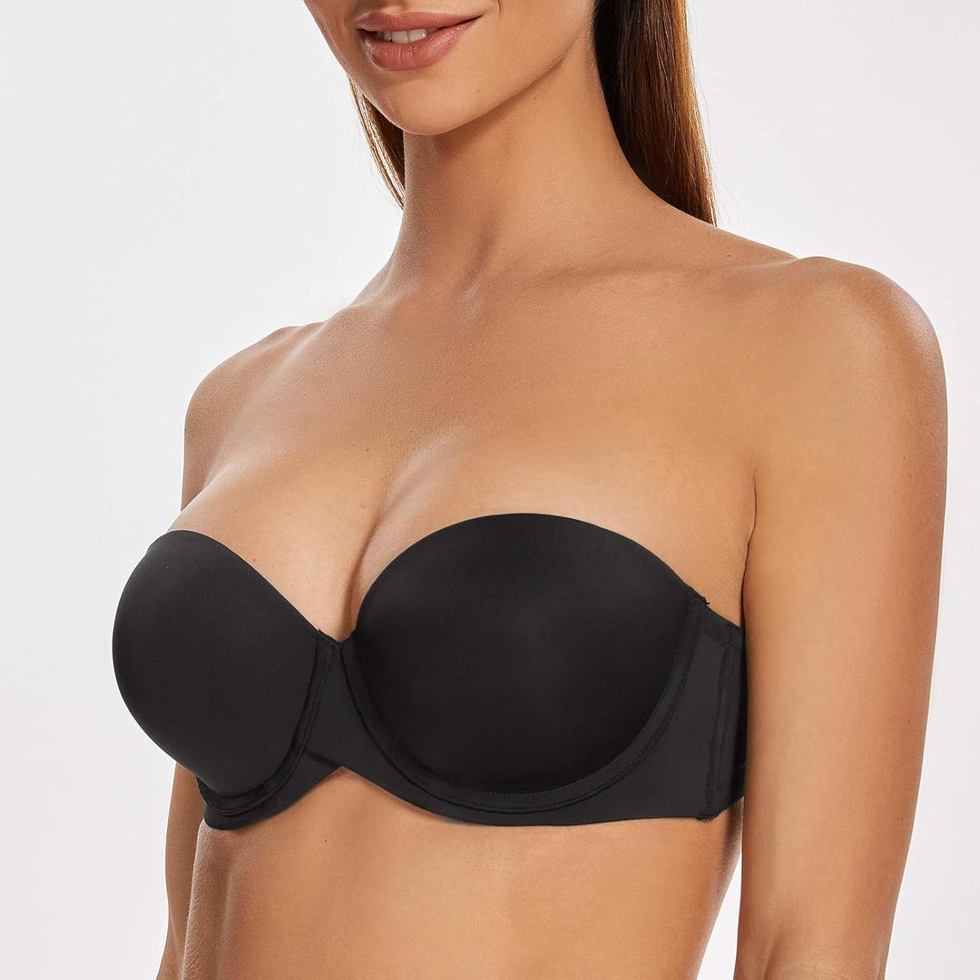 MELENECA Damen Push-Up Trägerlos BH - Bügel BH mit geformte Cups 70D Schwarz, 70D Schwarz