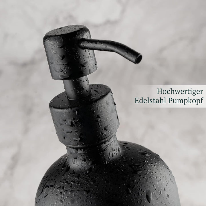 MONOKO 4er Set Seifenspender Schwarz Matt aus Glas | Shampoo Flaschen zum Befüllen | 250ml Spülmitte