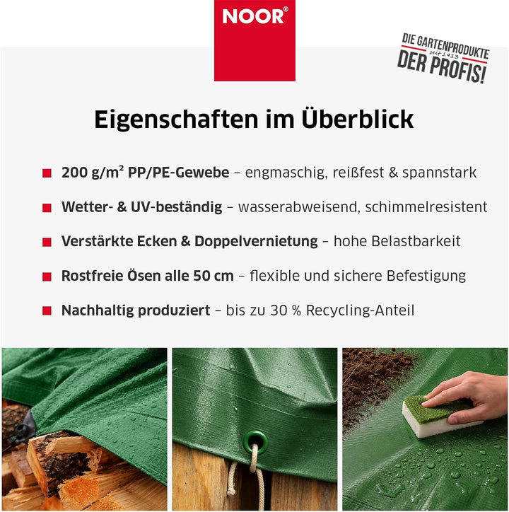 NOOR Abdeckplane SUPER 200g/m² Grün I 3 x 4 m I Allzweckplane für Schutz vor Witterung I Ideal geeig