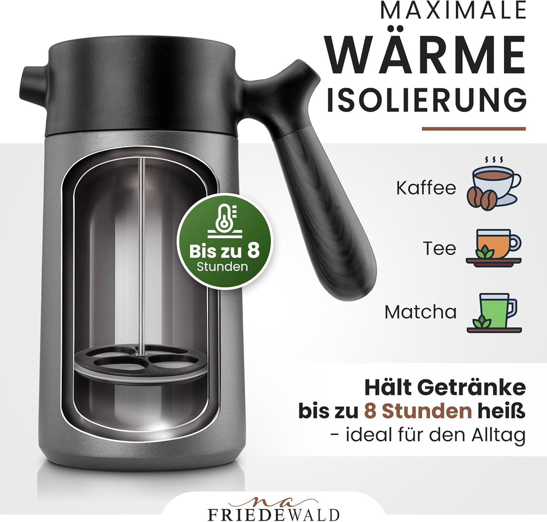 Friedewald® Thermo French Press - für Kaffee & Tee - 1L/8 Tassen - für Camping und Zuhause - doppelw