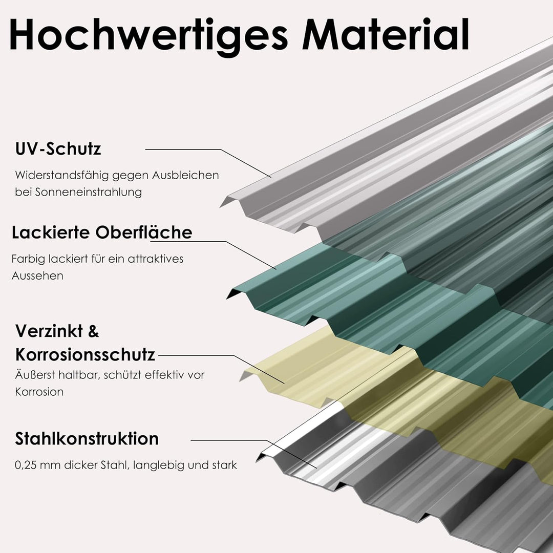 Froadp 12x Dachblech Trapezblech 129,5 x 45 cm, 7 m² Verzinkt Wellblechplatten, Stahl Profilblech fü