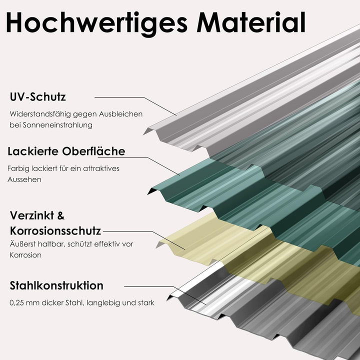 Froadp 12x Dachblech Trapezblech 129,5 x 45 cm, 7 m² Verzinkt Wellblechplatten, Stahl Profilblech fü