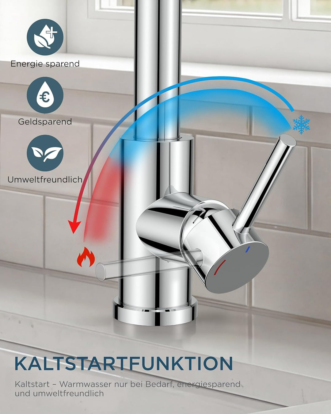 FORIOUS Niederdruck Küchenarmatur, Wasserhahn Küche mit Handbrause mit 2 Sprühmodi, 360 ° Drehbar, S