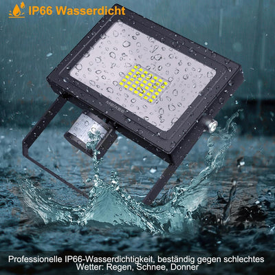 MEIKEE 30W LED Strahler mit Bewegungsmelder 2800LM 6500K Superhell LED Fluter mit Sensor IP66 Wasser