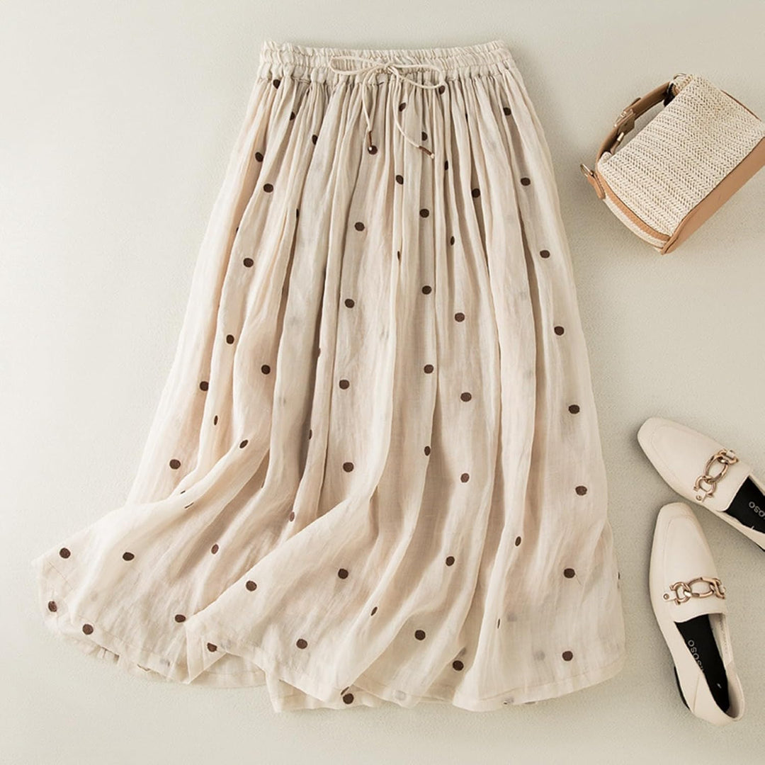 Sommerrock Damen Schmaler Faltenrock Retro Elastischer Bund Arge Baumwolle Leinen Saum Langer Rock F