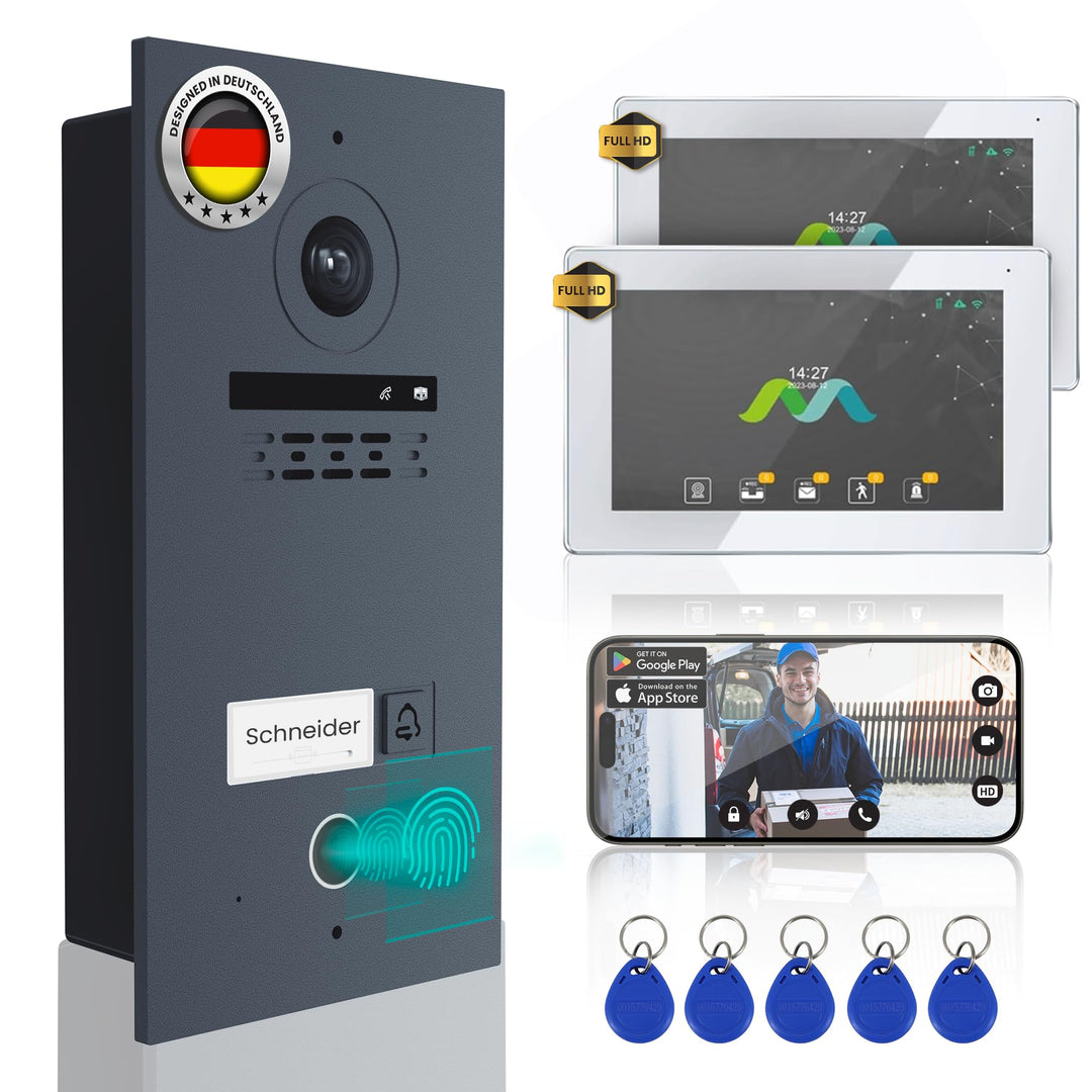 MATHFEL 1 Familienhaus Fingerprint 2 Draht Bus WLAN Video-Türsprechanlage, 10 Zoll Monitor mit Full
