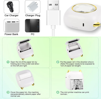 GuKKK Mini Drucker, Mobiler Fotodrucker, Tragbarer Mini Fotodrucker, Wireless Fotodrucker Thermodruc