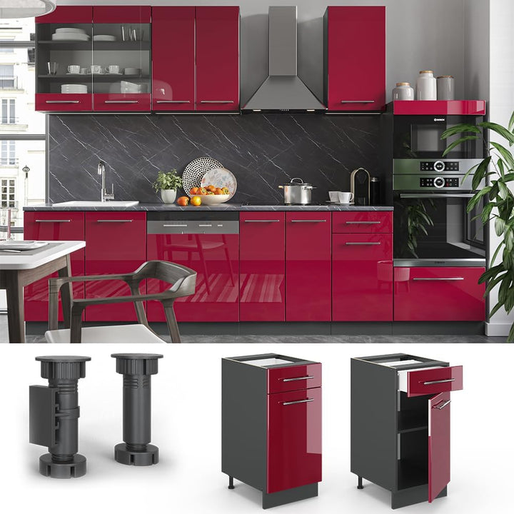 Vicco Küchenunterschrank Fame-Line, Bordeaux Hochglanz/Anthrazit, 40 cm ohne Arbeitsplatte Bordeaux
