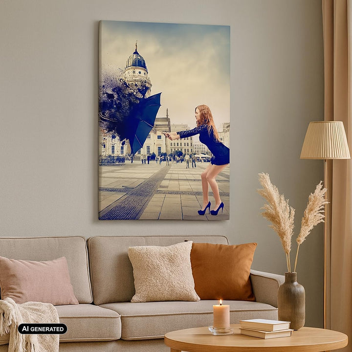Bilder auf Leinwand Stadt landmarken quadrat regenschirm Leinwandbild mit Rahmen 45x80cm Wandbilder