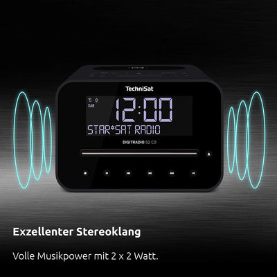 TechniSat DIGITRADIO 52 CD Stereo DAB Radiowecker mit zwei einstellbaren Weckzeiten (DAB+, UKW, Snoo