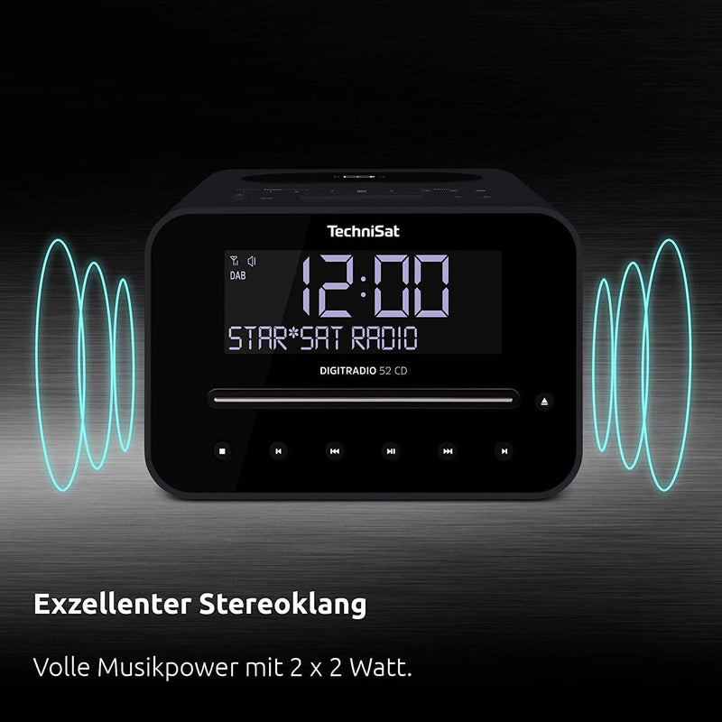 TechniSat DIGITRADIO 52 CD Stereo DAB Radiowecker mit zwei einstellbaren Weckzeiten (DAB+, UKW, Snoo