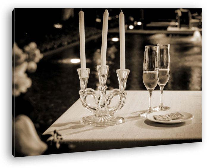 deyoli romantisches Abendessen mit Wein und Kerzen Format: 80x60 Effekt: Sepia als Leinwandbild, Mot