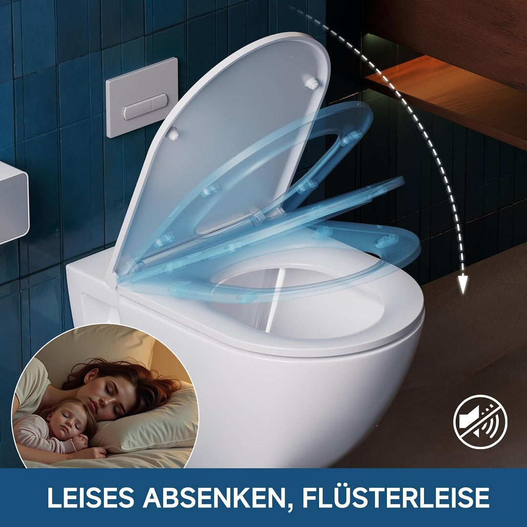 CECIPA Universeller Toilettendeckel mit Absenkautomatik Duroplast WC Sitz Antibakterieller Wackelfre