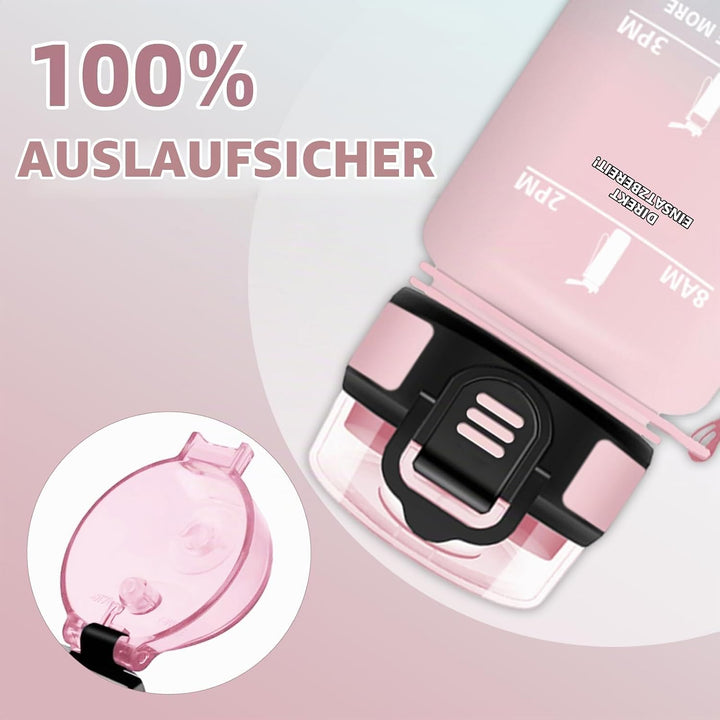 HoneyHolly Trinkflasche 1L, Zeitmarkierung, Wasserflasche, Auslaufsicher, Trinkflasche Sport, Wieder