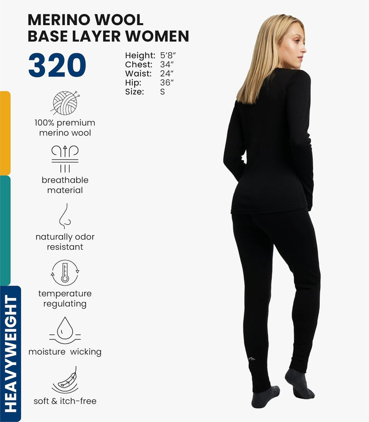 Merino.tech 100% Merino Unterwäsche Damen Set - Leicht, Mittelgewicht, Funktionsunterwäsche Merinowo