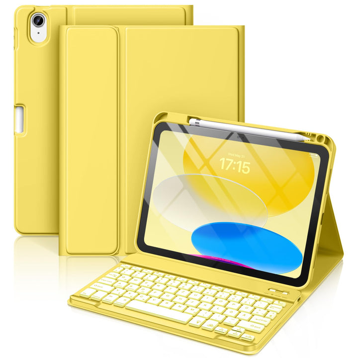 Vobafe Hülle mit Tastatur für iPad A16 11/10 Generation (2025/2022, 11/10.9 Zoll)- 7 Farben Beleucht