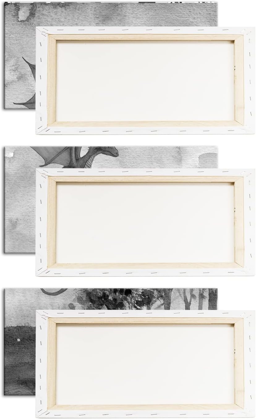 deyoli Fantasiegemälde eines lila Drachen Format: 3Teilig als Leinwand, Effekt: Schwarz&Weiss, Motiv