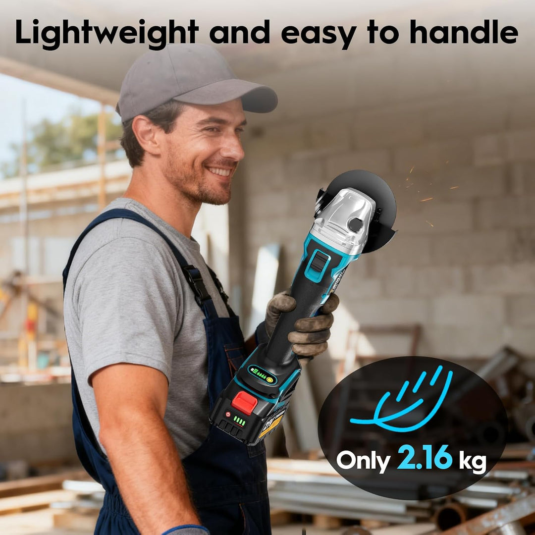Akku Winkelschleifer 125mm, Flex Akku Winkelschleifer Set mit 2x 4.0Ah Akku, 1200W Bürstenloser Moto