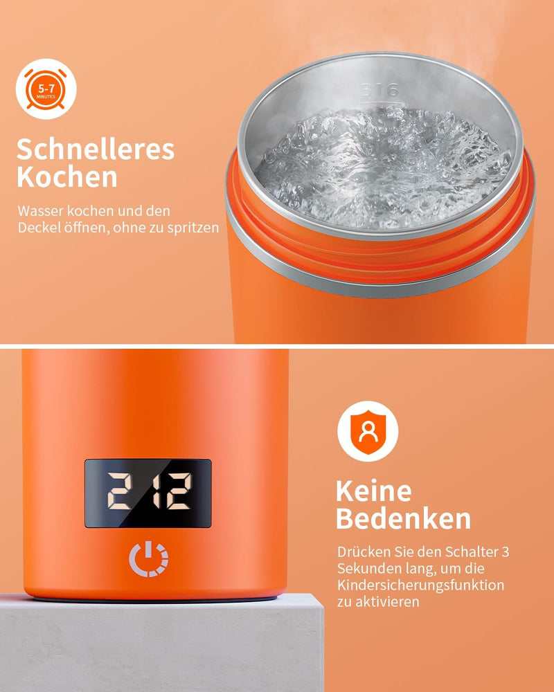 AIRMSEN Wasserkocher Klein mit 6 Temperatureinstellung, 500ml Mini Elektrischer Wasserkocher mit SUS