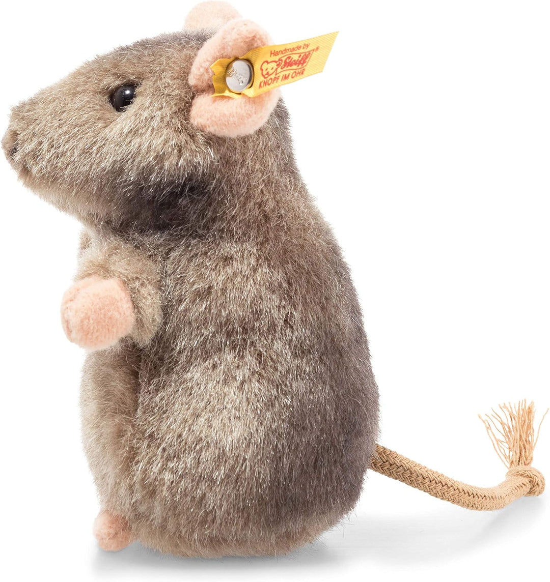 Steiff Piff Maus aufwartend - 10 cm - Kuscheltier für Kinder - Plüschmaus - waschbar - grau (056222)